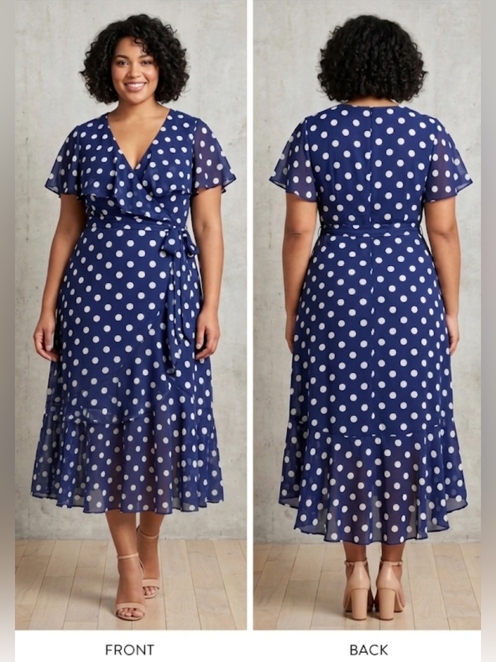 Jessica Howard Navy Blue Polka Dot Wrap Midi Dress
